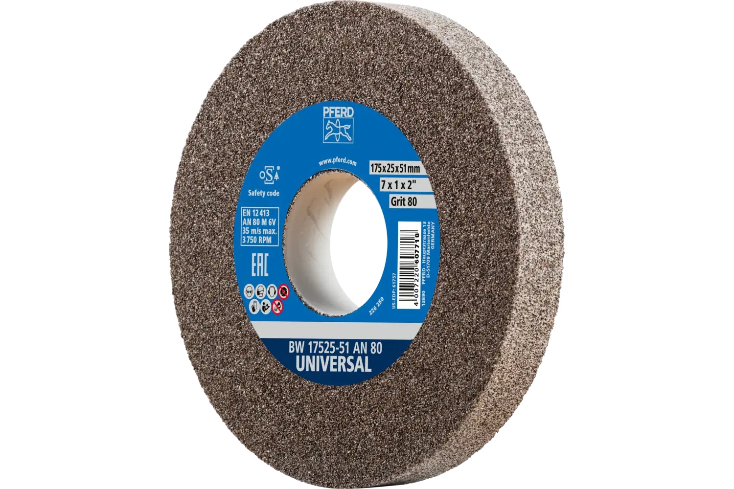 Picture of Pferd Vitrified Bench Wheel, Universal, 7" X 1 X 2, 80 Grit, Aluminum Oxide